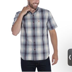 Carhartt Men’s Short Sleeve Plaid Button-Down Shirt - Blue Gray White